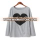 Women Fitted Gray Long Sleeve O Neck Cotton Spandex T-shirt with Heart Printed