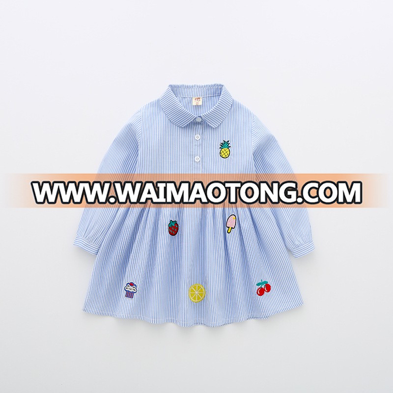 2019 Spring Season Kids Fashion Girl Dress Custom Long Sleeve Striped Design